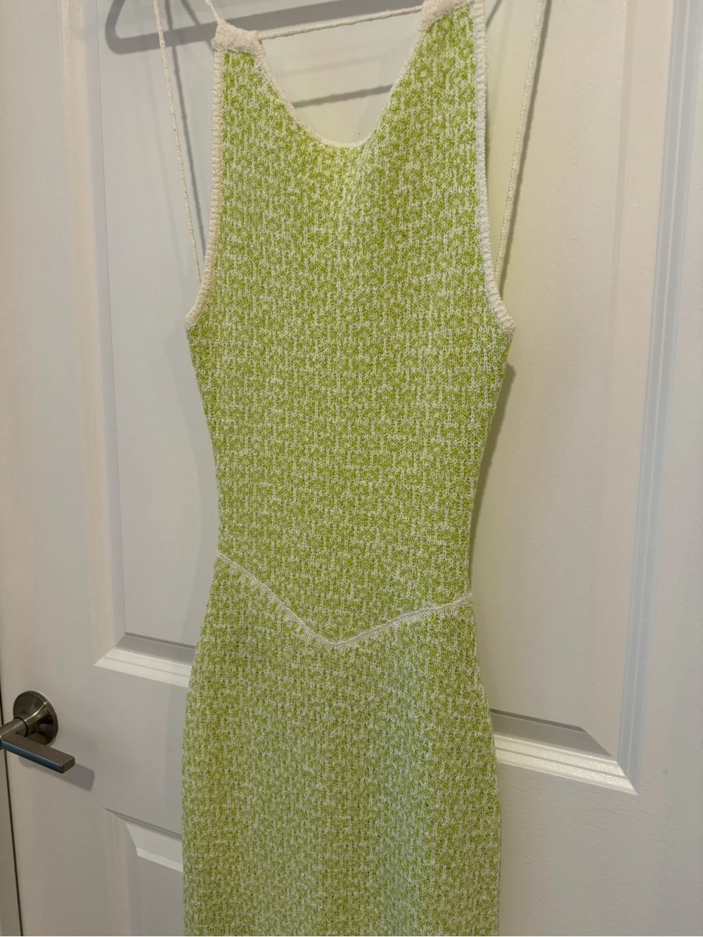 Free People Beach Lime Green Knit Low Tie Back Dress With Front Slit Size Small - Picture 2 of 12